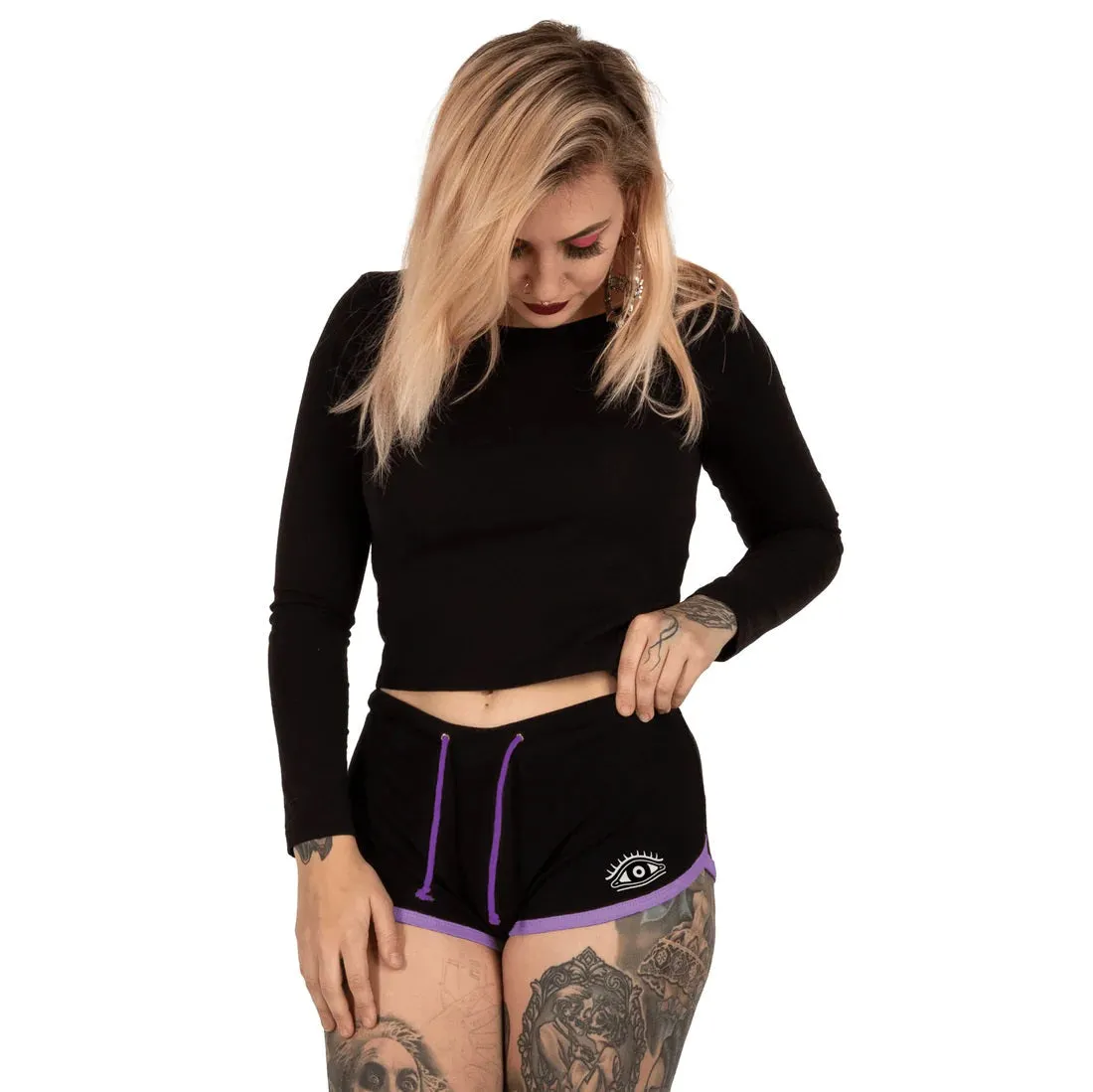 Barbed Wire Heart Eye Purple Trim Dolphin Hot Shorts