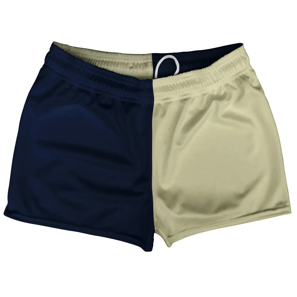 Blue Navy And Vegas Gold Quad Color Shorty Short Gym Shorts 2.5" Inseam Made In USA