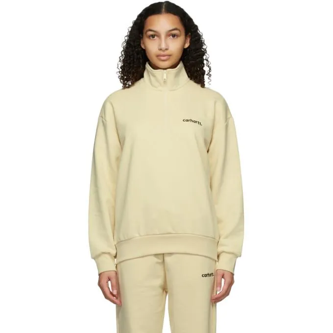 Carhartt Work In Progress Beige Typeface Highneck Zip-Up Sweatshirt