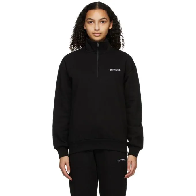 Carhartt Work In Progress Black Typeface Highneck Zip-Up Sweatshirt