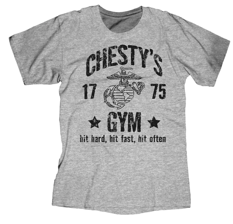Chesty's Gym Adult USMC T-Shirt-Sport Grey w/Black